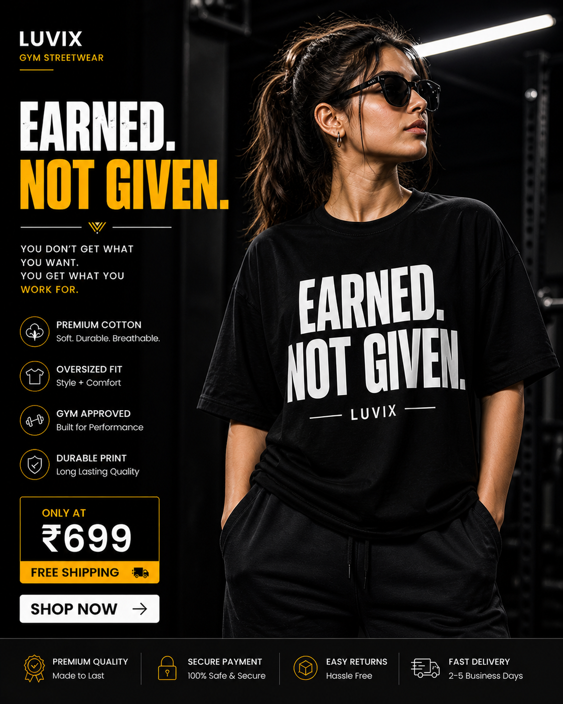 Earned Not Given Graphic Oversized T-Shirt – Premium Cotton Gym Wear