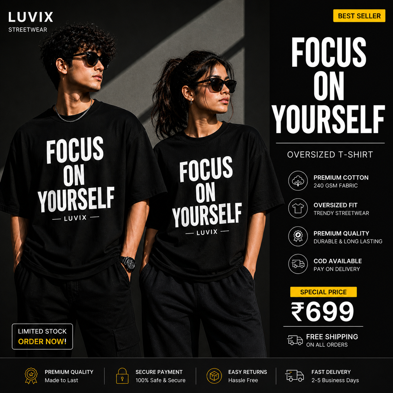Focus On Yourself Oversized T-Shirt – Premium Quality Unisex Streetwear Tee