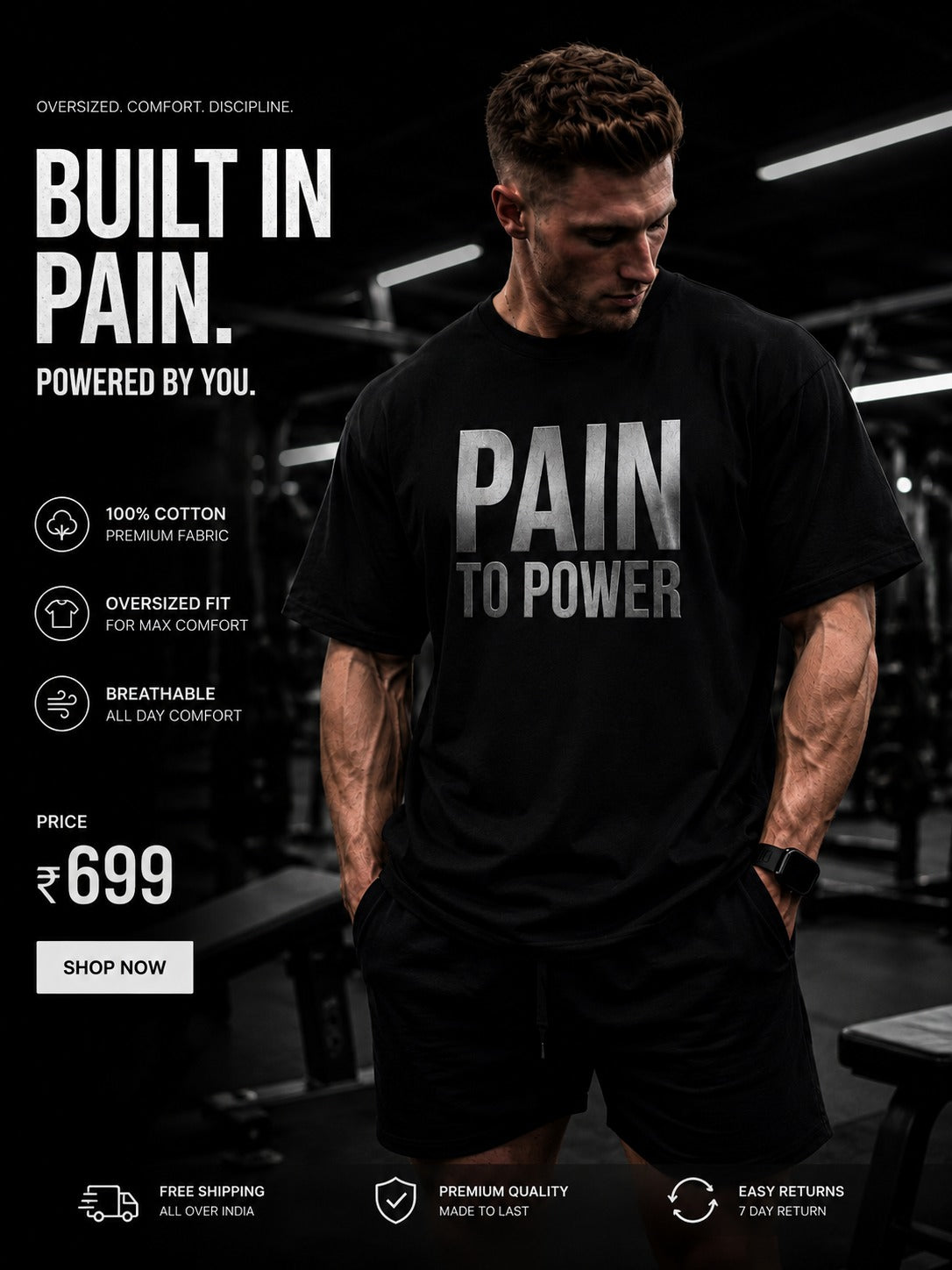 Pain To Power Premium Oversized T-Shirt For Men